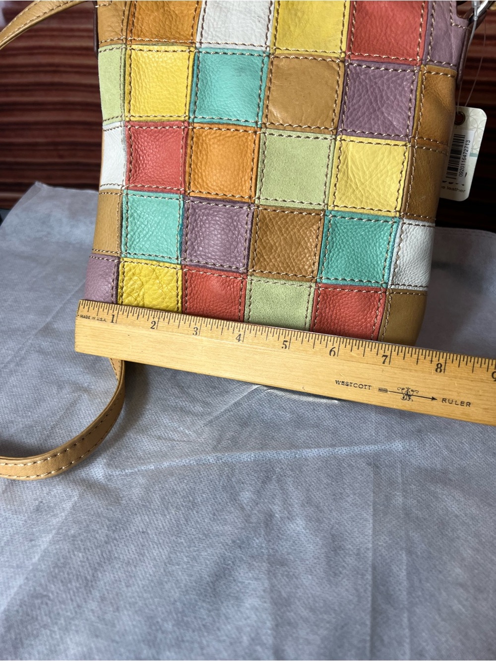 NWT Fossil Patchwork Leather Crossbody Bag in Multi-Color, Zip Closure - Picture 6 of 13